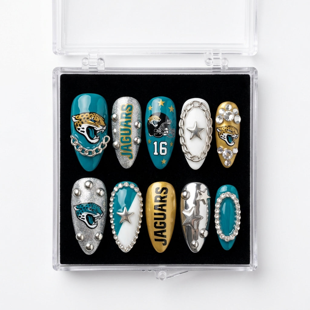 Jacksonville Jaguars Handmade Press On Nails | Reusable 3D Nail Set