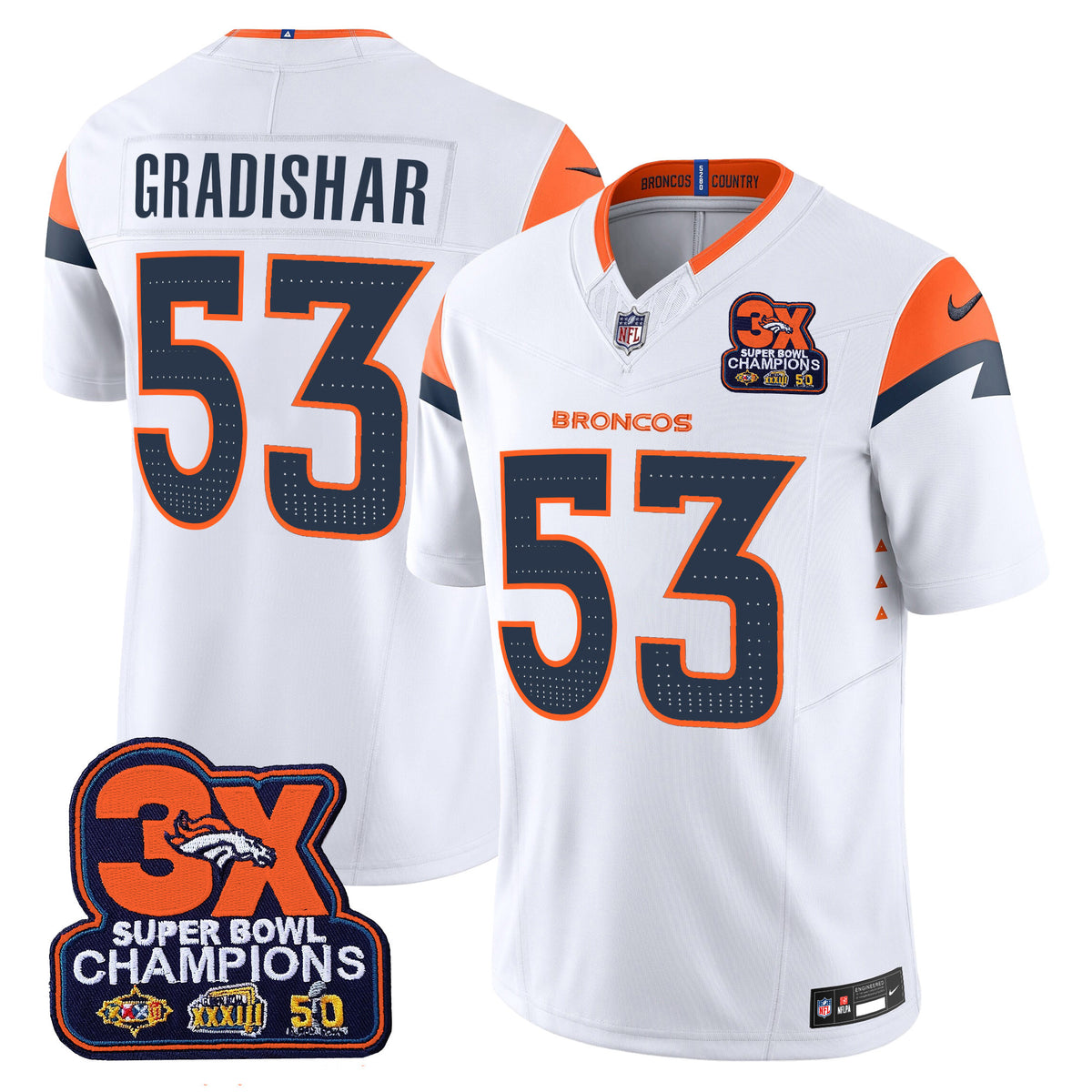 Men's Denver Broncos 3-Time Champions Patch Vapor Limited Jersey - All Stitched