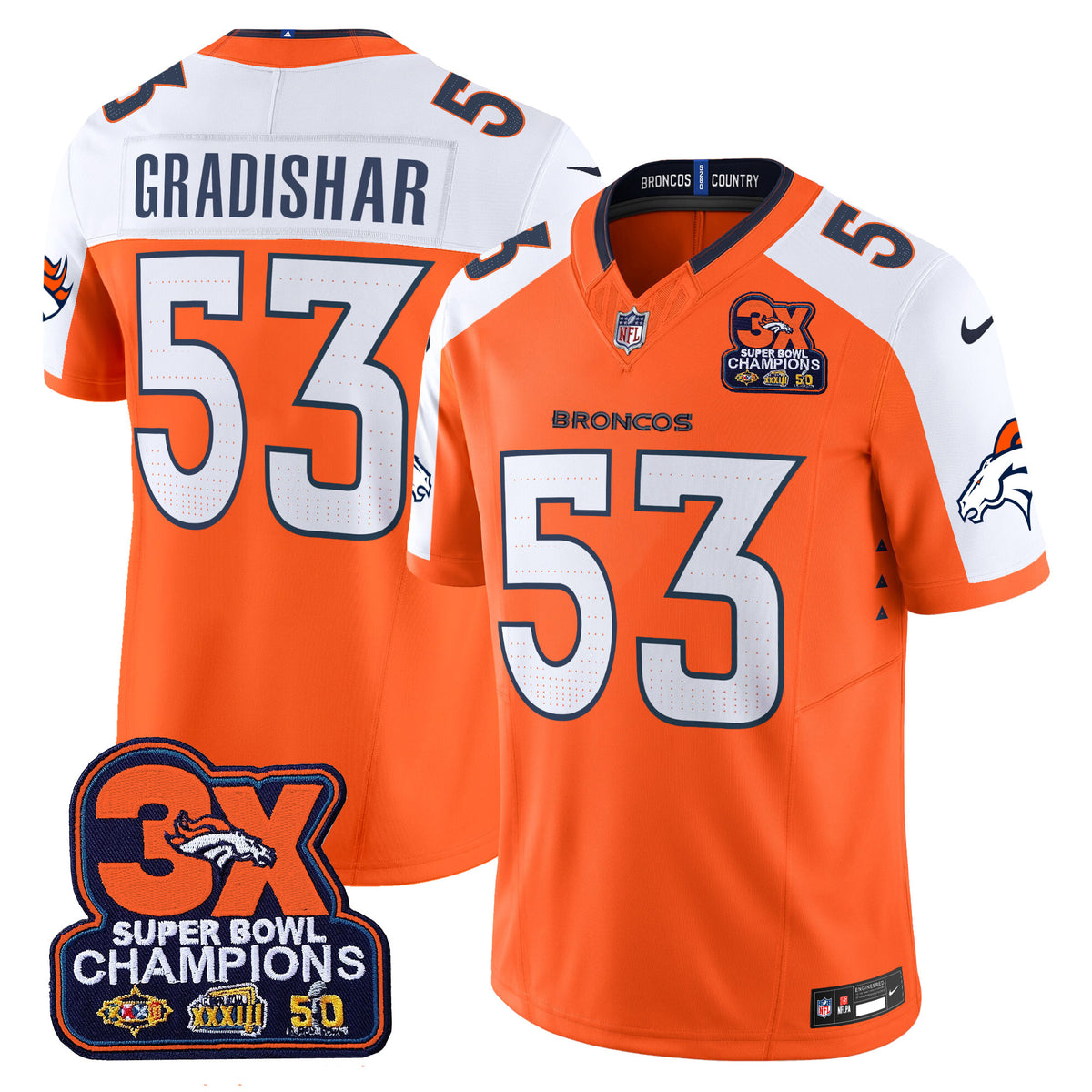 Men's Denver Broncos 3-Time Champions Patch Vapor Limited Jersey - All Stitched