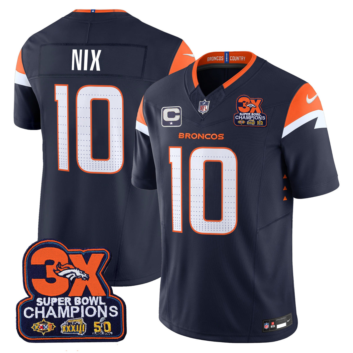Men's Denver Broncos 3-Time Champions Patch Vapor Limited Jersey - All Stitched