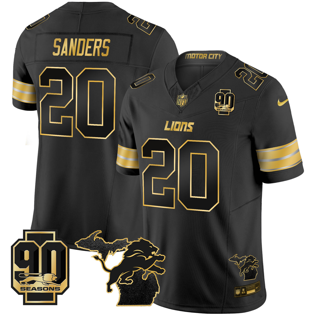 Men's Detroit Lions 2025 Michigan & 90th Season Patch Gold Vapor Limited Jersey - All Stitched
