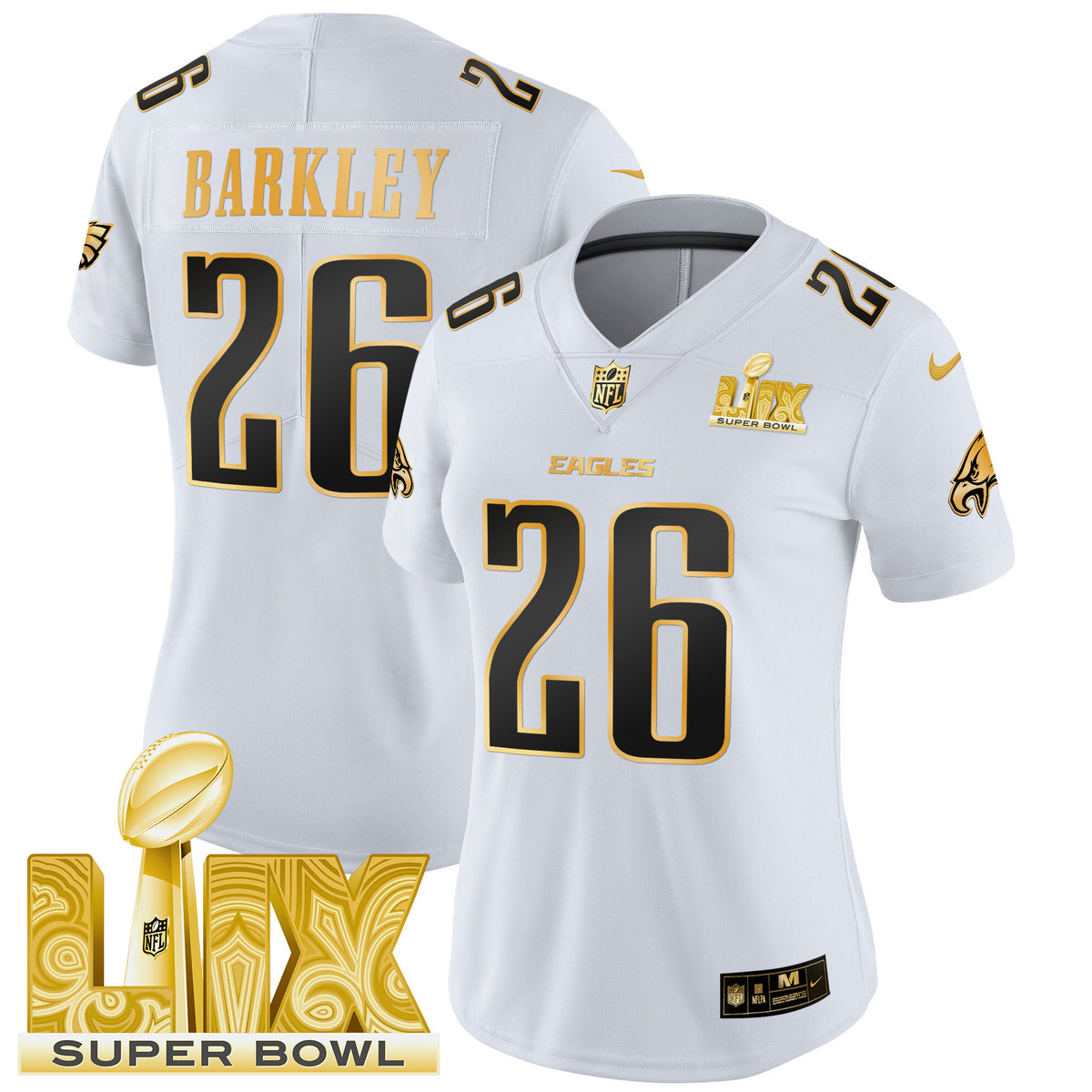 Women's Philadelphia Eagles Super Bowl LIX Patch Gold Vapor Limited Jersey - All Stitched