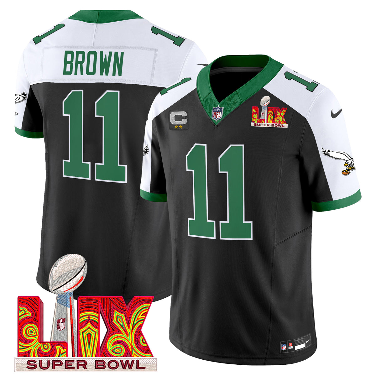 Men's Philadelphia Eagles Kelly Green Super Bowl LIX Patch Vapor Limited Jersey - All Stitched