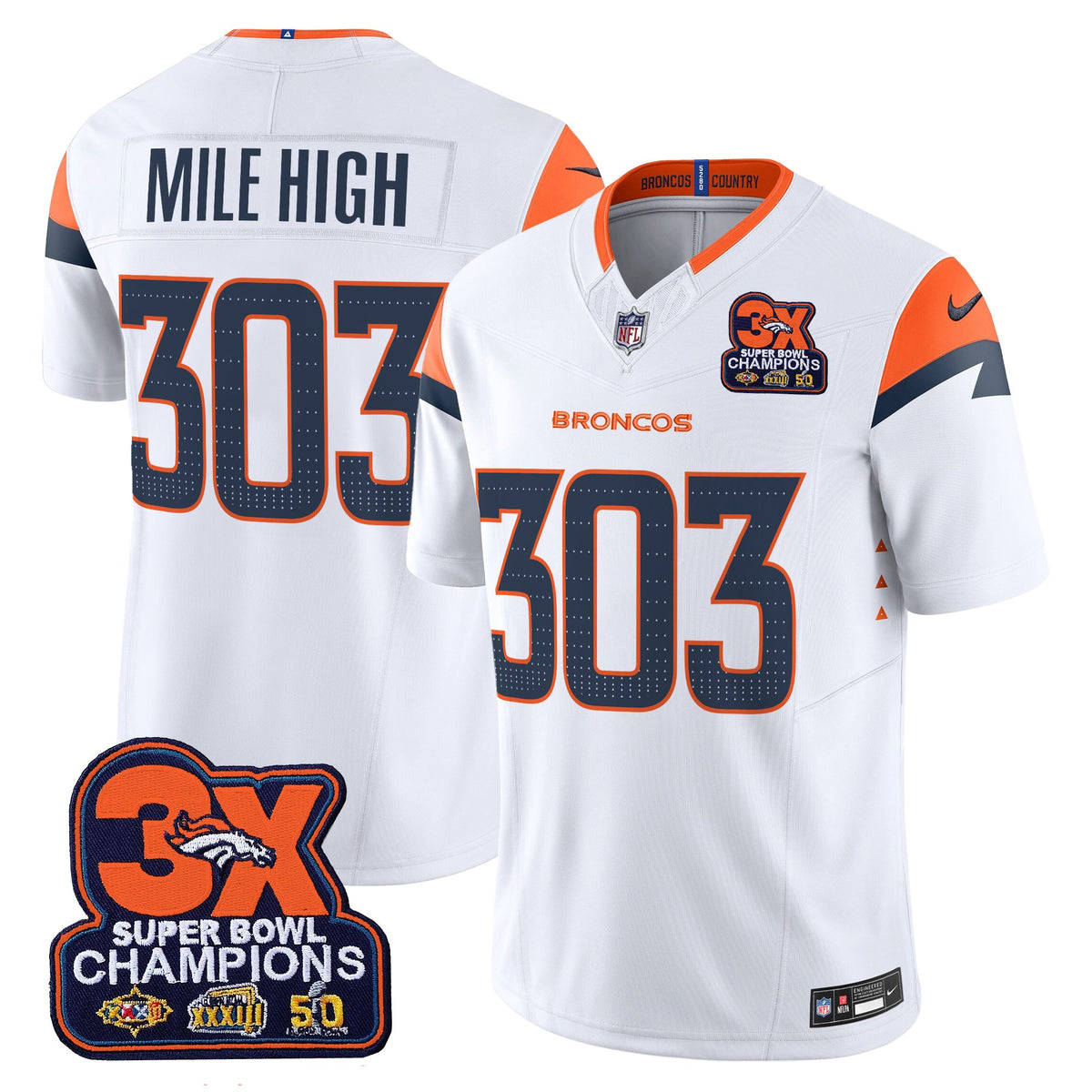 Men's Denver Broncos 3-Time Champions Patch Vapor Limited Jersey - All Stitched