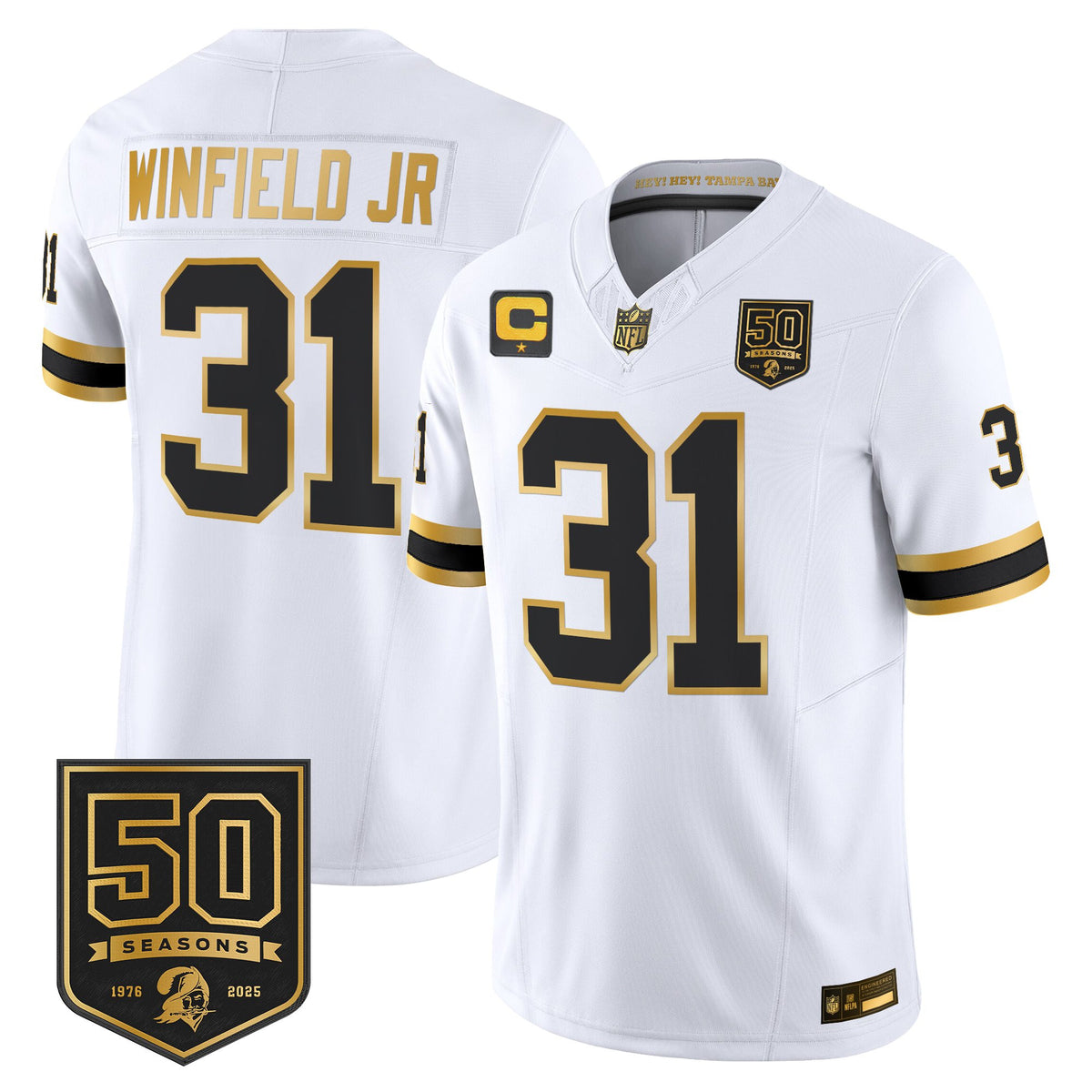 Men's Tampa Bay Buccaneers Throwback 50th Season Patch Gold Vapor Limited Jersey - All Stitched