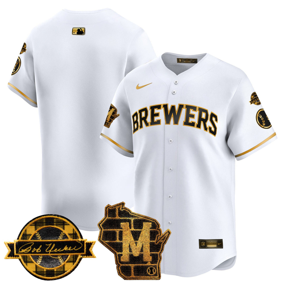 Men's Milwaukee Brewers Home & Bob Uecker Patch Vapor Premier Limited Jersey - All Stitched