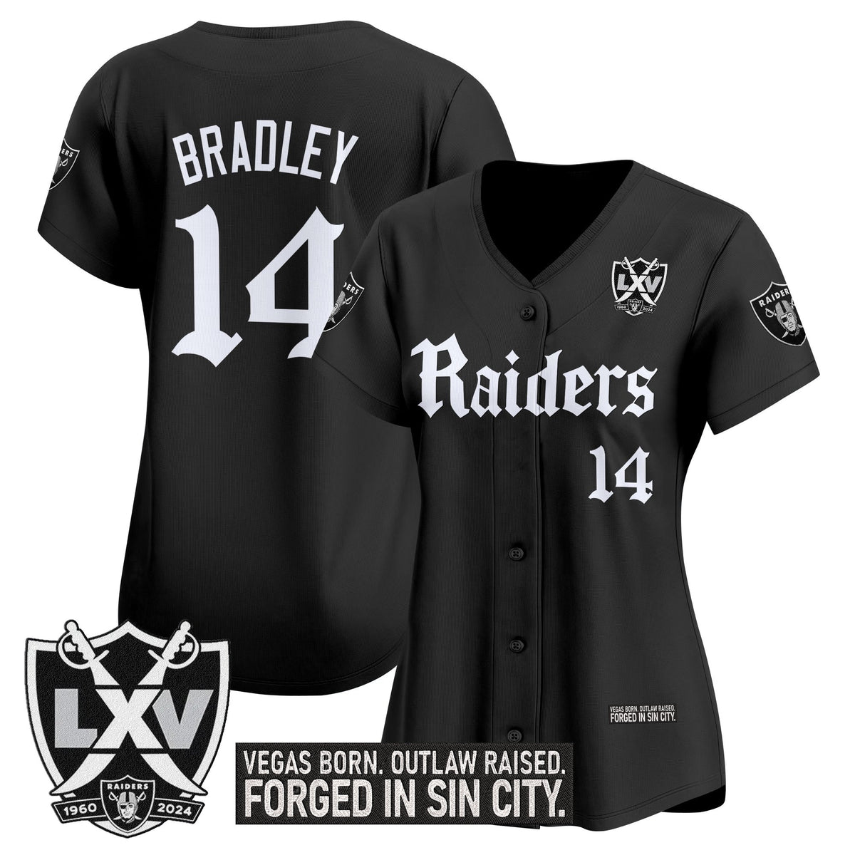 Women's Las Vegas Raiders 'Gothic Sin City Shadows Edition' Vapor Baseball Jersey - All Stitched