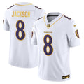 Lamar Jackson Baltimore Ravens White Gold Jersey - All Stitched