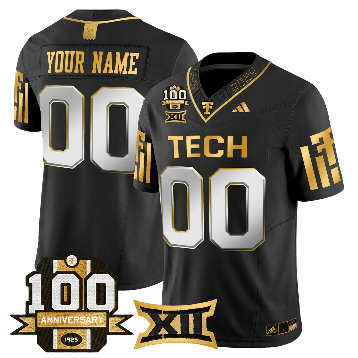 Texas Tech Red Raiders 2025 Gold Vapor Limited Custom Jersey - 100th Anniversary Patch - All Stitched