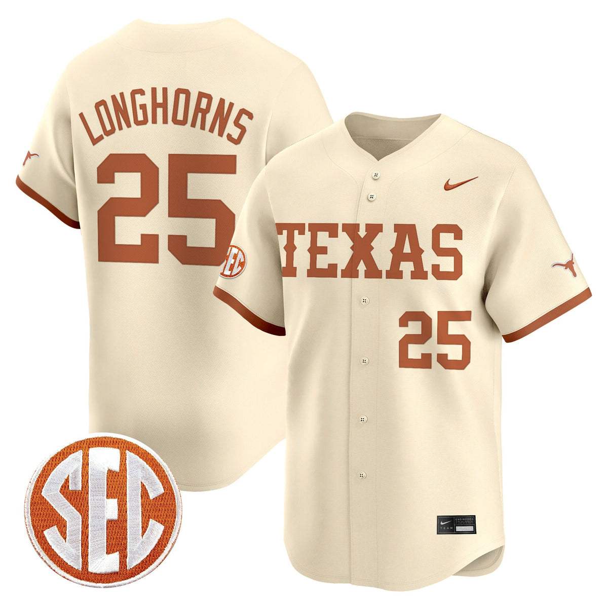 Men's Texas Longhorns 2025 Vapor Baseball Jersey - All Stitched