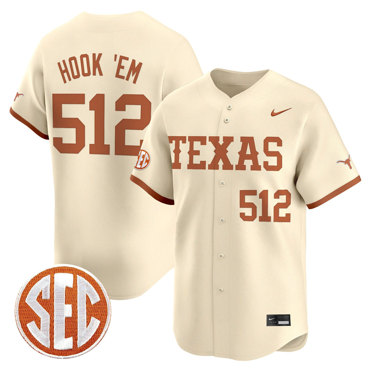 Men's Texas Longhorns 2025 Vapor Baseball Jersey - All Stitched