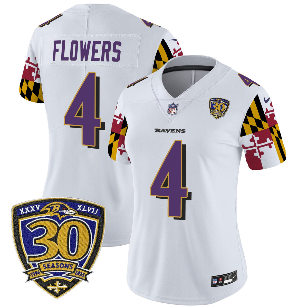 Women's Baltimore Ravens 'Maryland Flag Edition' Vapor Limited Jersey - 30th Anniversary Patch - All Stitched