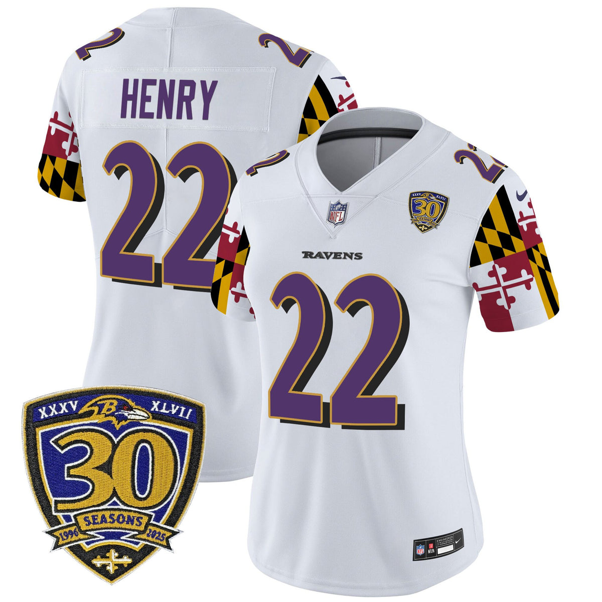 Women's Baltimore Ravens 'Maryland Flag Edition' Vapor Limited Jersey - 30th Anniversary Patch - All Stitched