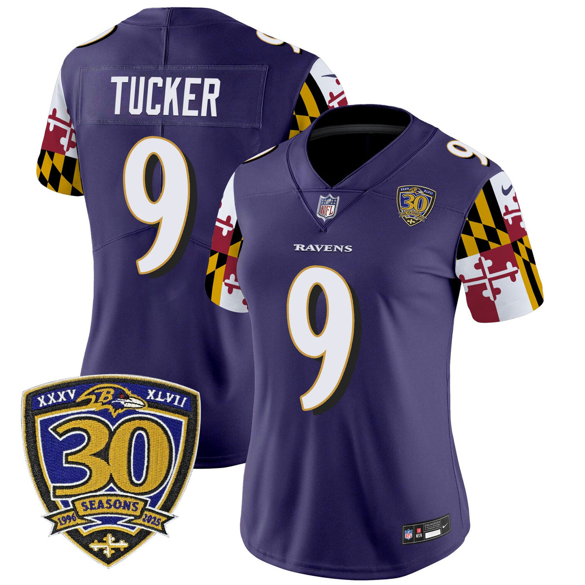 Women's Baltimore Ravens 'Maryland Flag Edition' Vapor Limited Jersey - 30th Anniversary Patch - All Stitched