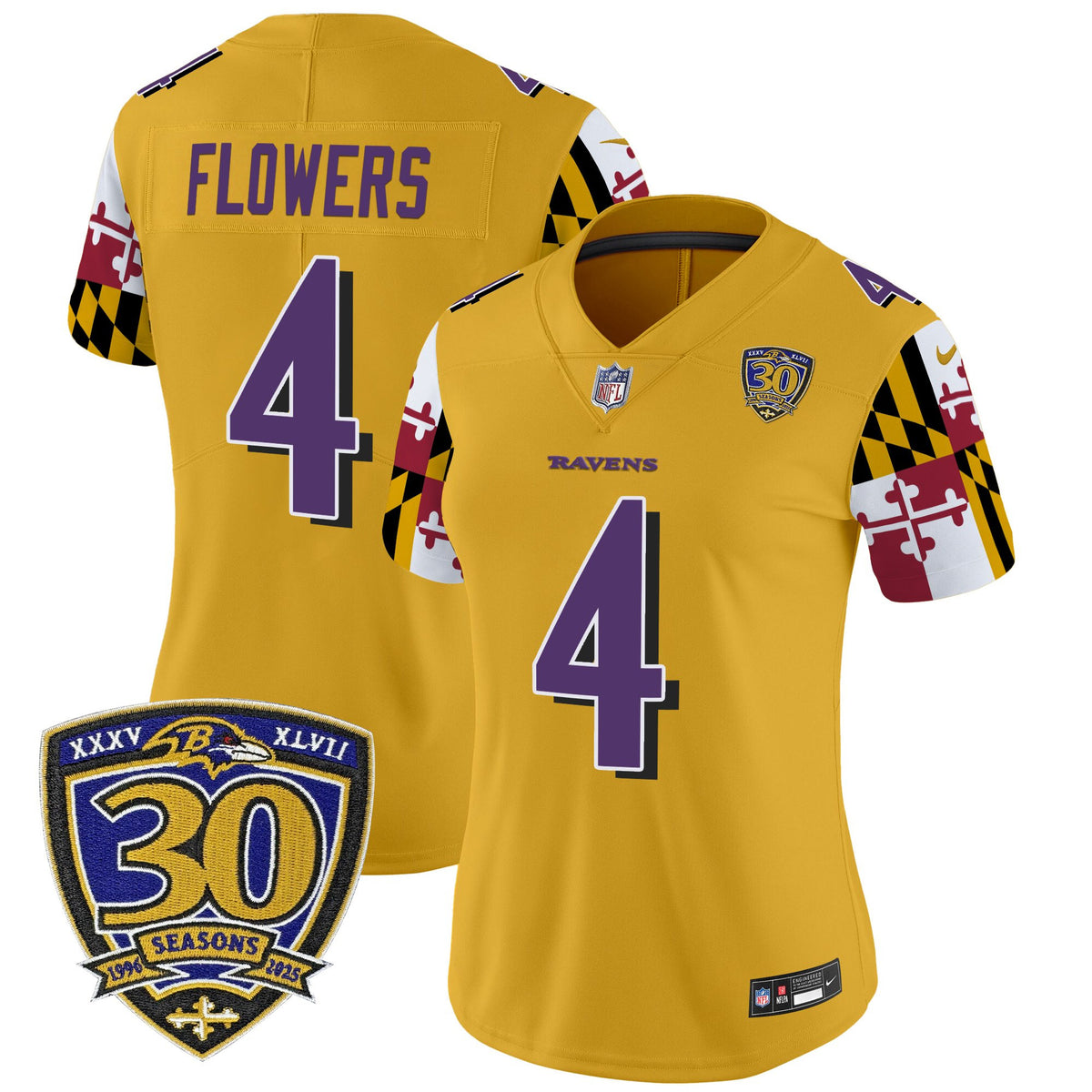 Women's Baltimore Ravens 'Maryland Flag Edition' Vapor Limited Jersey - 30th Anniversary Patch - All Stitched