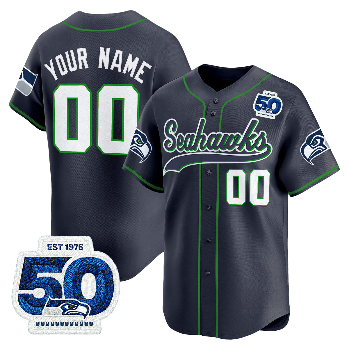 Seattle Seahawks 50th Anniversary Vapor Baseball Custom Jersey - All Stitched