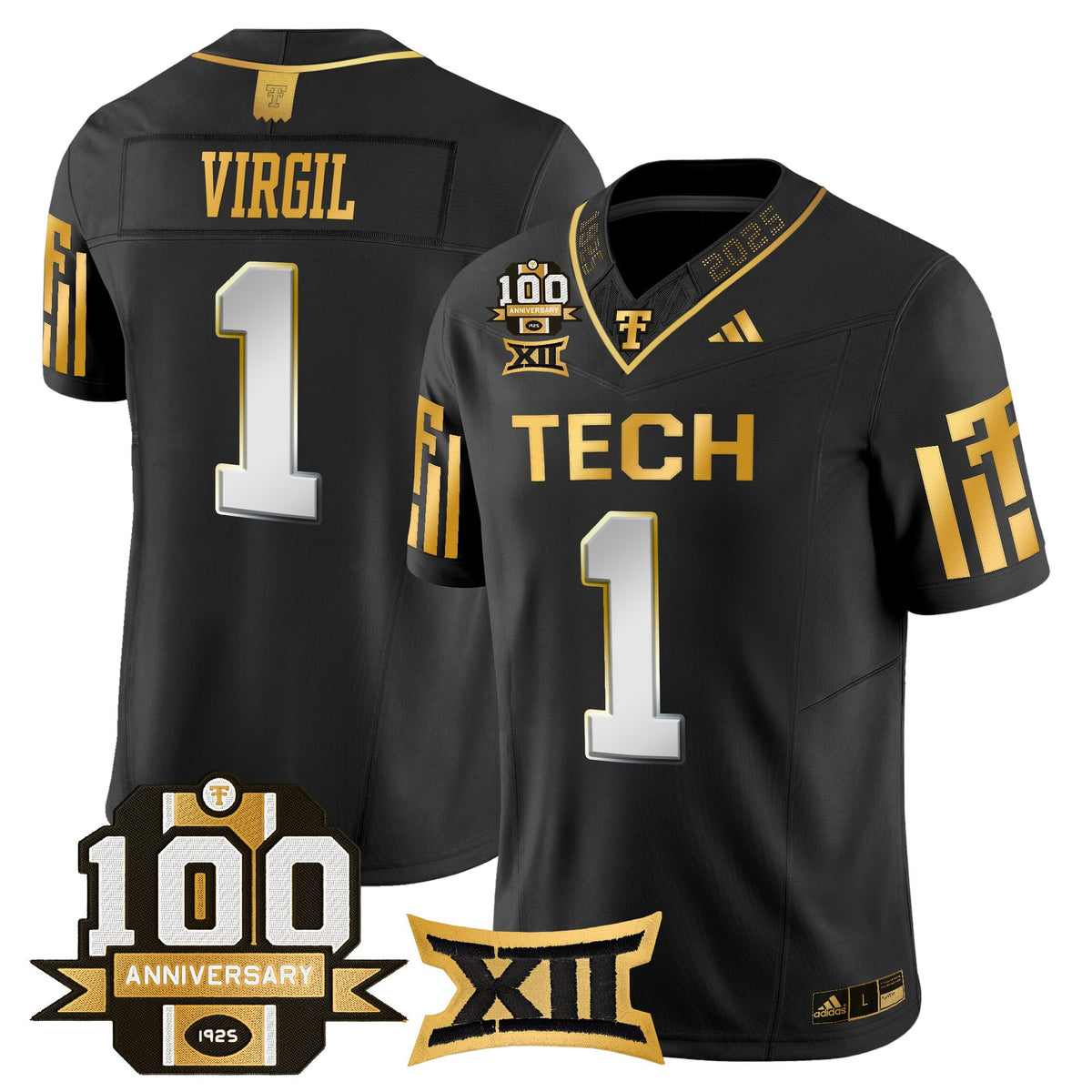 Men's Texas Tech Red Raiders 2025 Gold Vapor Limited Jersey - 100th Anniversary Patch - All Stitched
