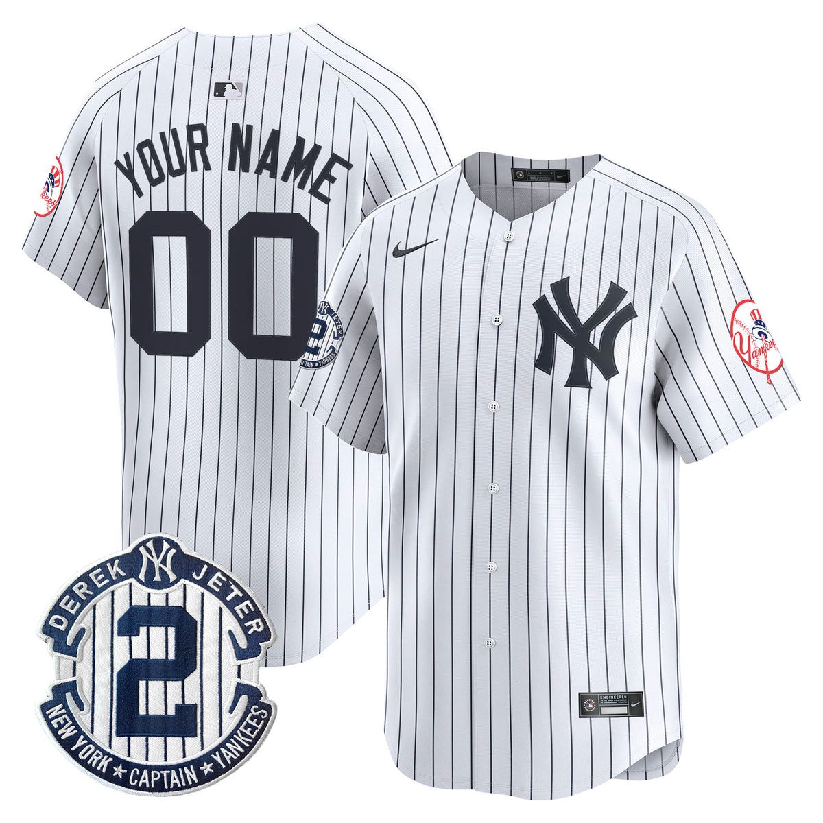 New York Yankees Throwback Vapor Premier Limited Custom Jersey - Derek Jeter Patch - All Stitched