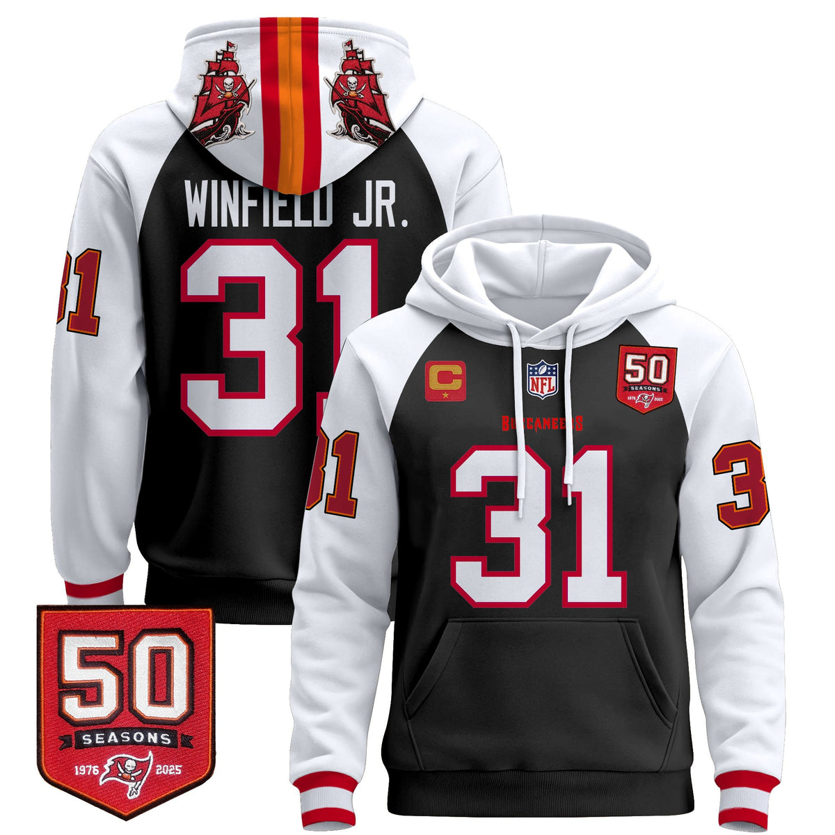 Men's Tampa Bay Buccaneers 50th Season Patch Premium Pullover Hoodie - All Stitched