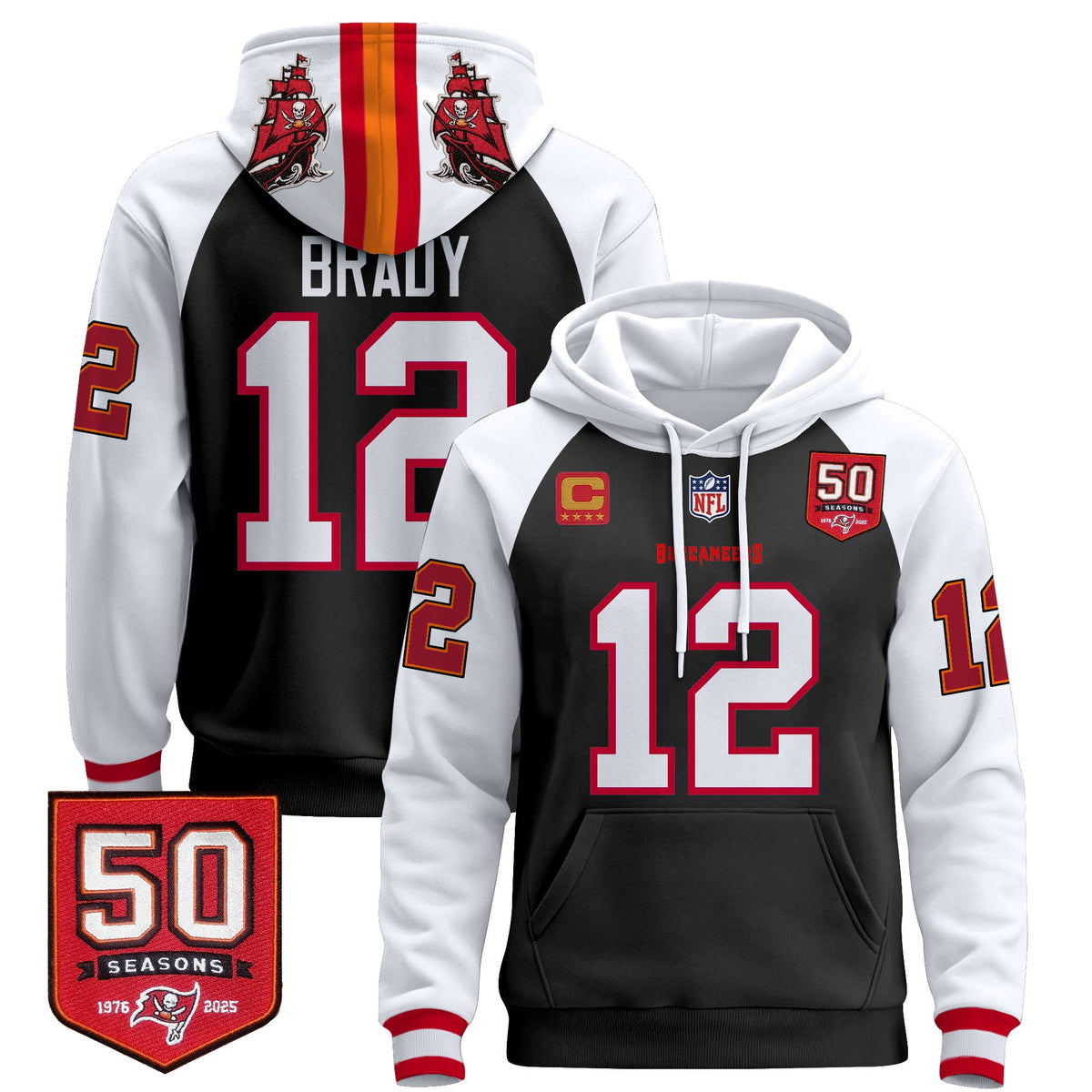 Men's Tampa Bay Buccaneers 50th Season Patch Premium Pullover Hoodie - All Stitched