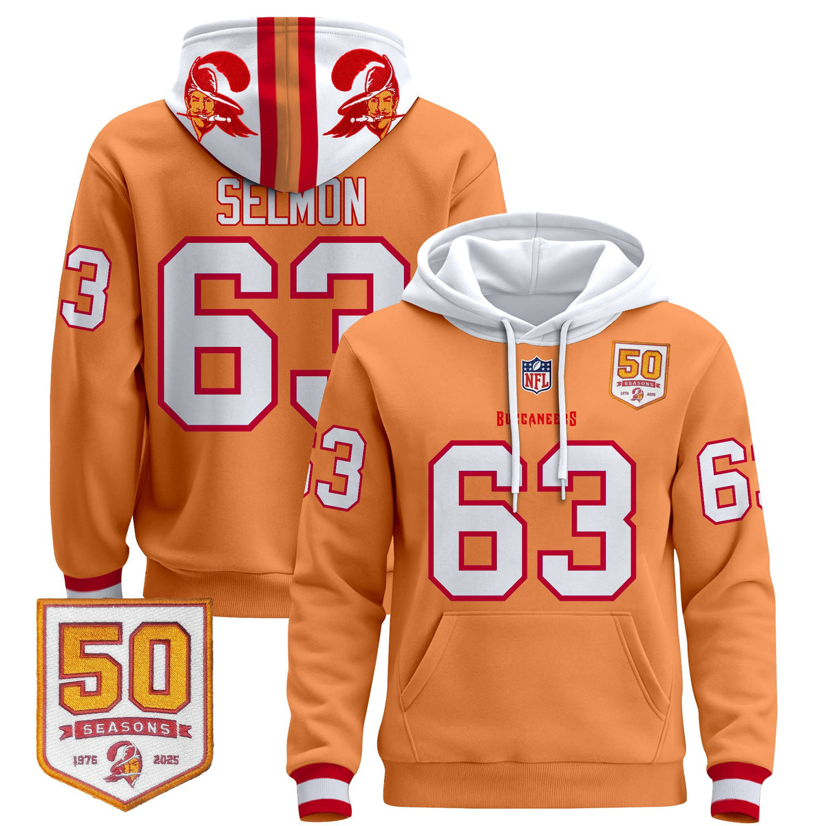 Men's Tampa Bay Buccaneers 50th Season Patch Premium Pullover Hoodie - All Stitched