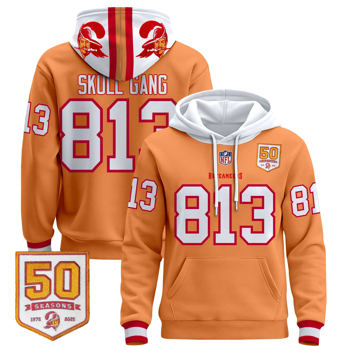 Men's Tampa Bay Buccaneers 50th Season Patch Premium Pullover Hoodie - All Stitched