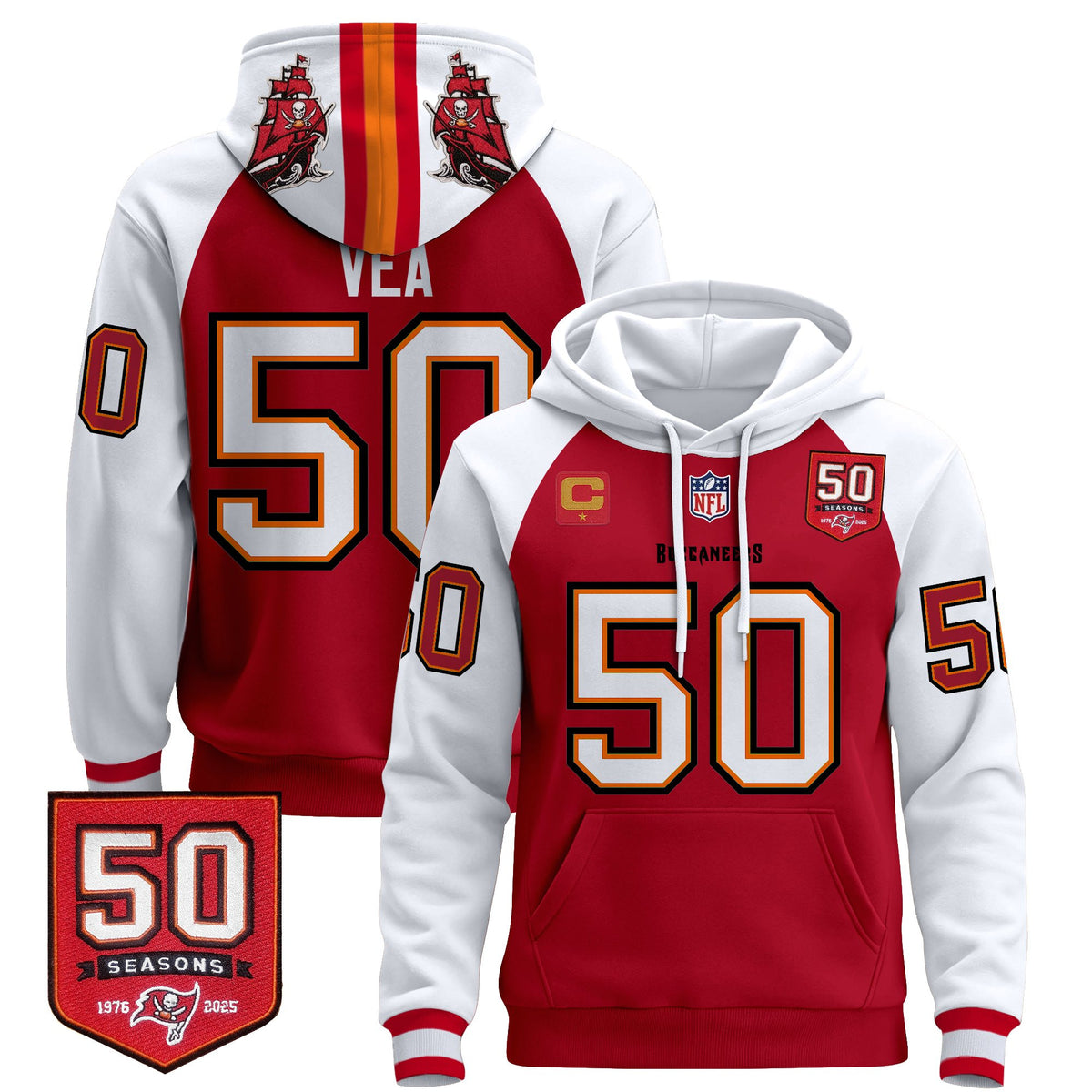 Men's Tampa Bay Buccaneers 50th Season Patch Premium Pullover Hoodie - All Stitched