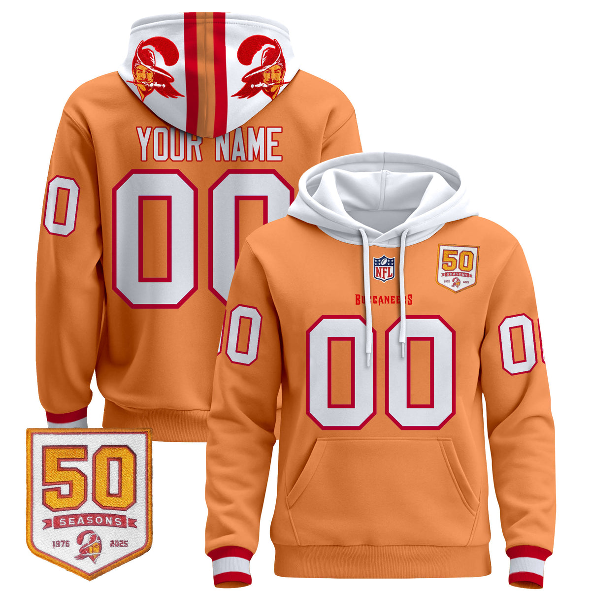 Tampa Bay Buccaneers 50th Season Patch Premium Custom Pullover Hoodie - All Stitched
