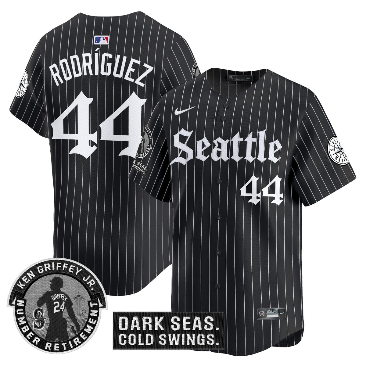 Men's Seattle Mariners 'Gothic Edition' Vapor Premier Limited Jersey - Ken Griffey Jr. Patch - All Stitched