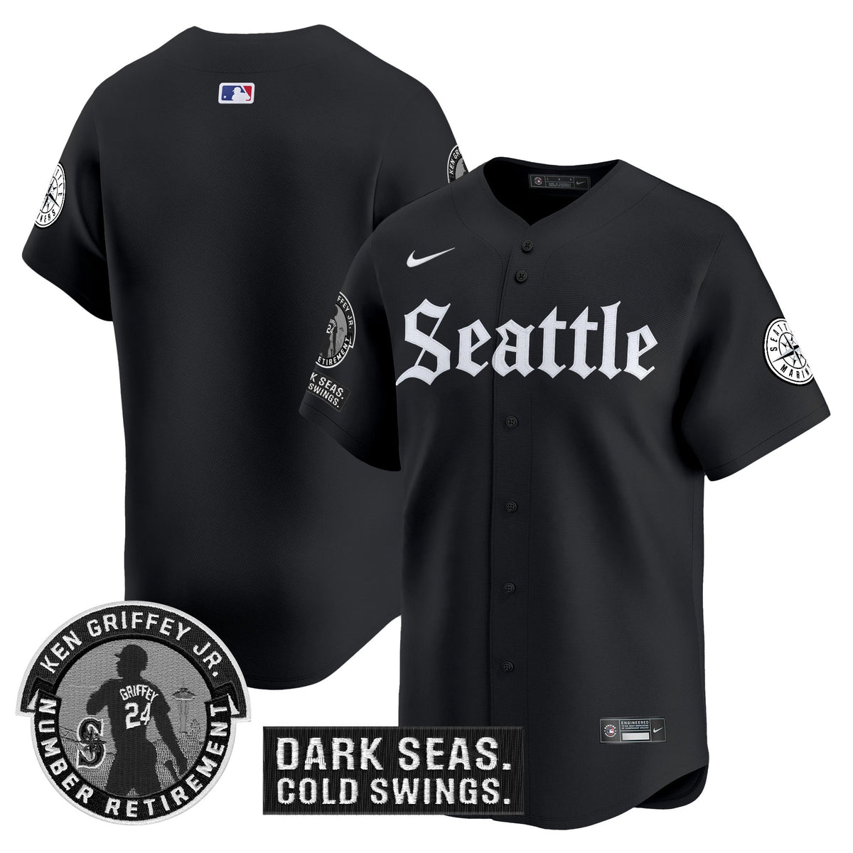 Men's Seattle Mariners 'Gothic Edition' Vapor Premier Limited Jersey - Ken Griffey Jr. Patch - All Stitched