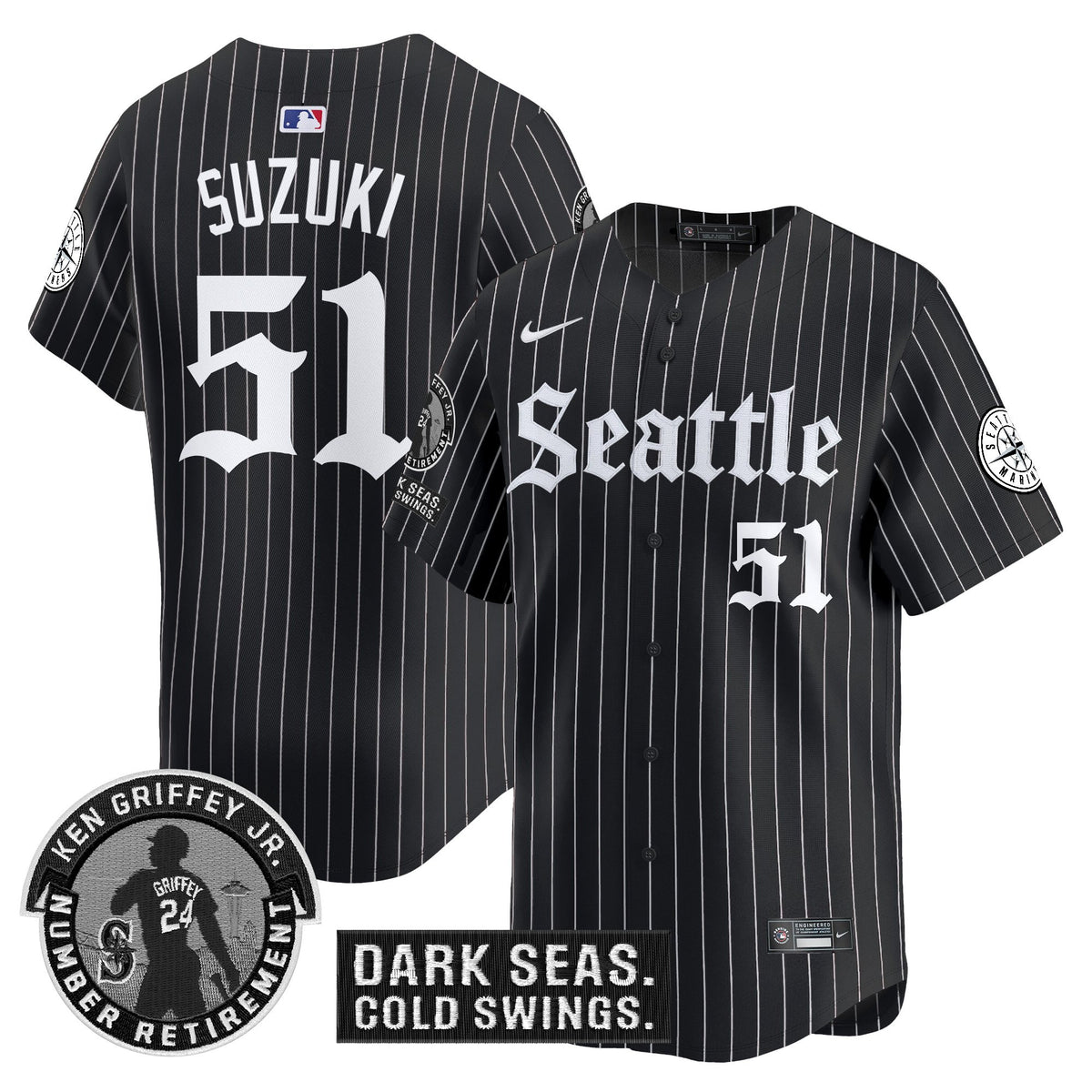 Men's Seattle Mariners 'Gothic Edition' Vapor Premier Limited Jersey - Ken Griffey Jr. Patch - All Stitched