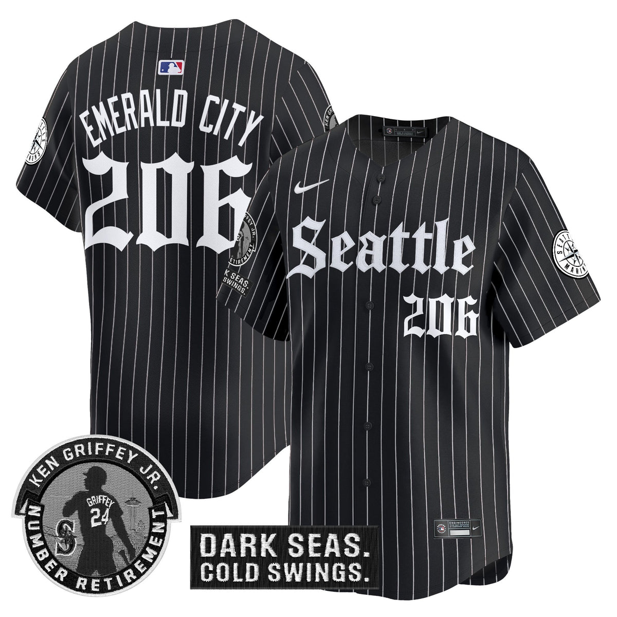 Men's Seattle Mariners 'Gothic Edition' Vapor Premier Limited Jersey - Ken Griffey Jr. Patch - All Stitched