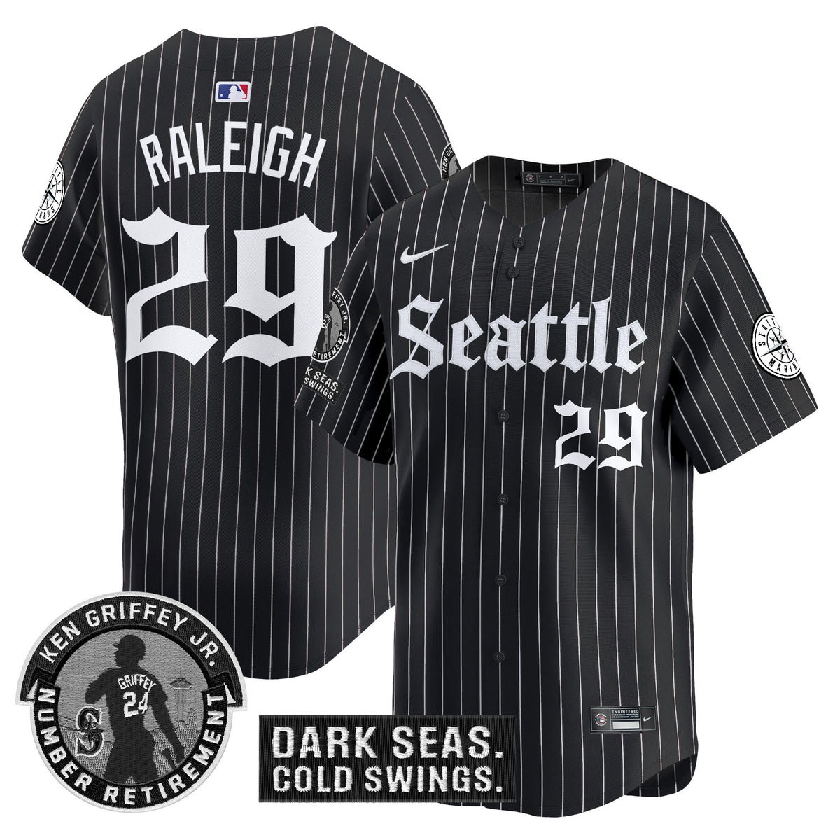 Men's Seattle Mariners 'Gothic Edition' Vapor Premier Limited Jersey - Ken Griffey Jr. Patch - All Stitched