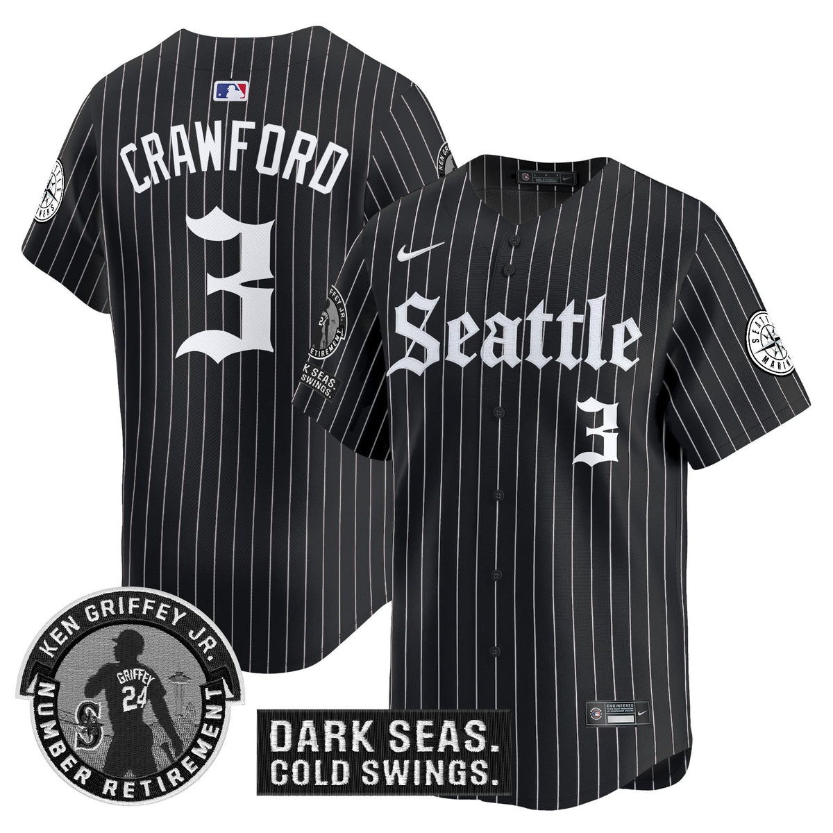 Men's Seattle Mariners 'Gothic Edition' Vapor Premier Limited Jersey - Ken Griffey Jr. Patch - All Stitched
