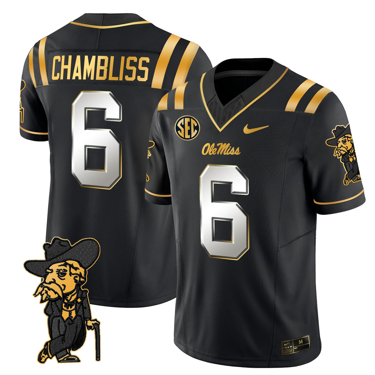 Men's Ole Miss Rebels 2025 Gold Vapor Limited Jersey - All Stitched