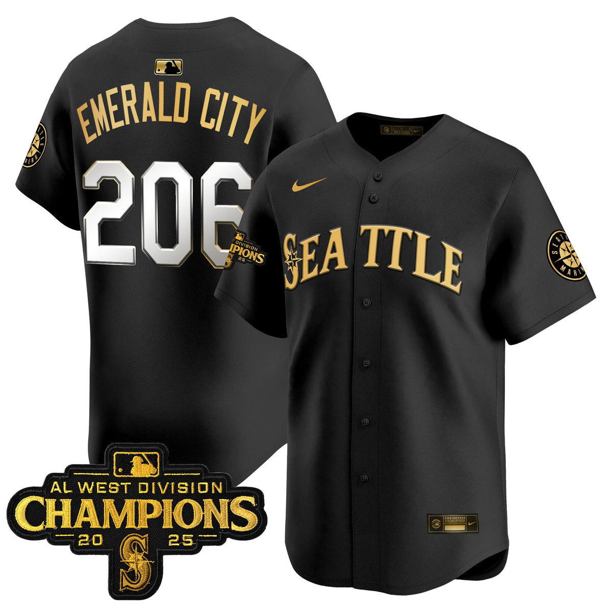 Men's Seattle Mariners 2025 AL West Division Champions Vapor Premier Jersey - All Stitched