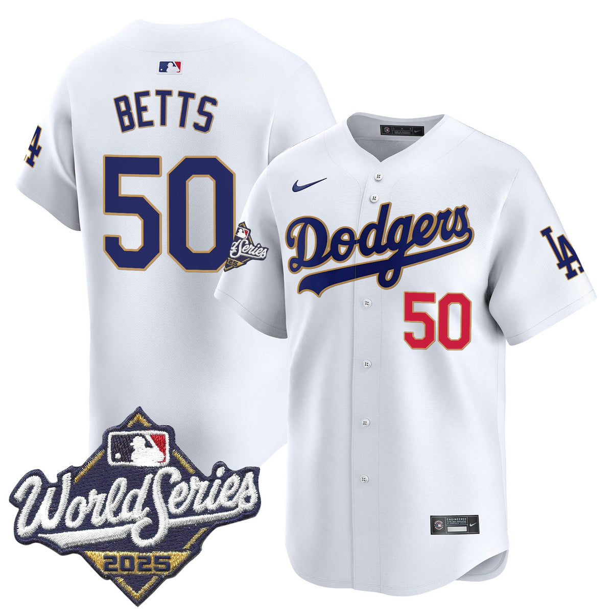 Men's Dodgers 2025 World Series Gold Trim Vapor Premier Limited Jersey - All Stitched