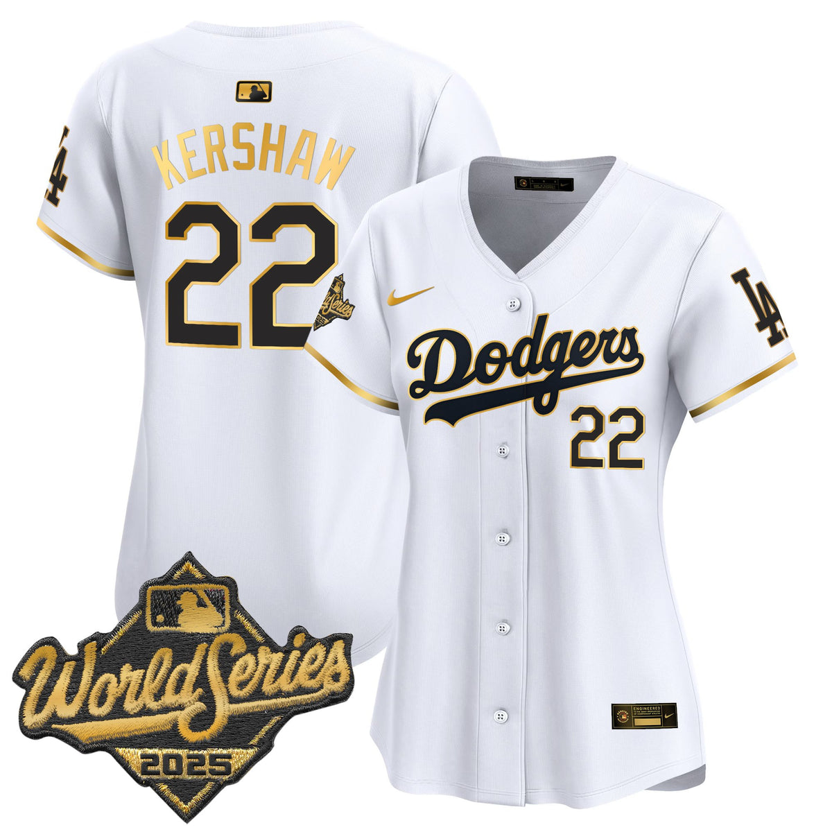Women's Dodgers 2025 World Series Gold Trim Vapor Premier Limited Jersey - All Stitched