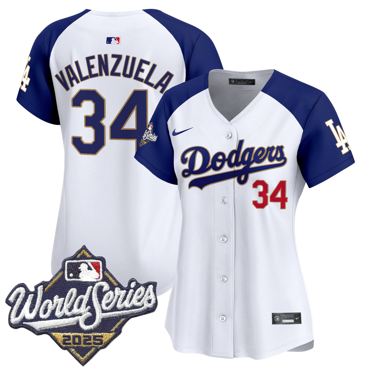 Women's Dodgers 2025 World Series Gold Trim Vapor Premier Limited Jersey - All Stitched