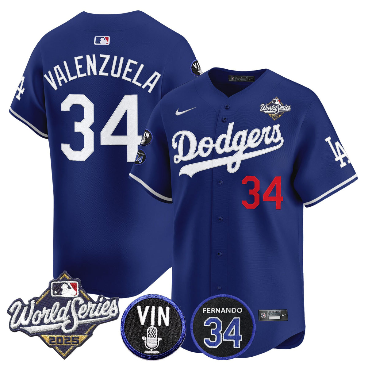 Men's Dodgers 2025 World Series Vapor Premier Limited Jersey - Vin Scully & Fernando Patch - All Stitched