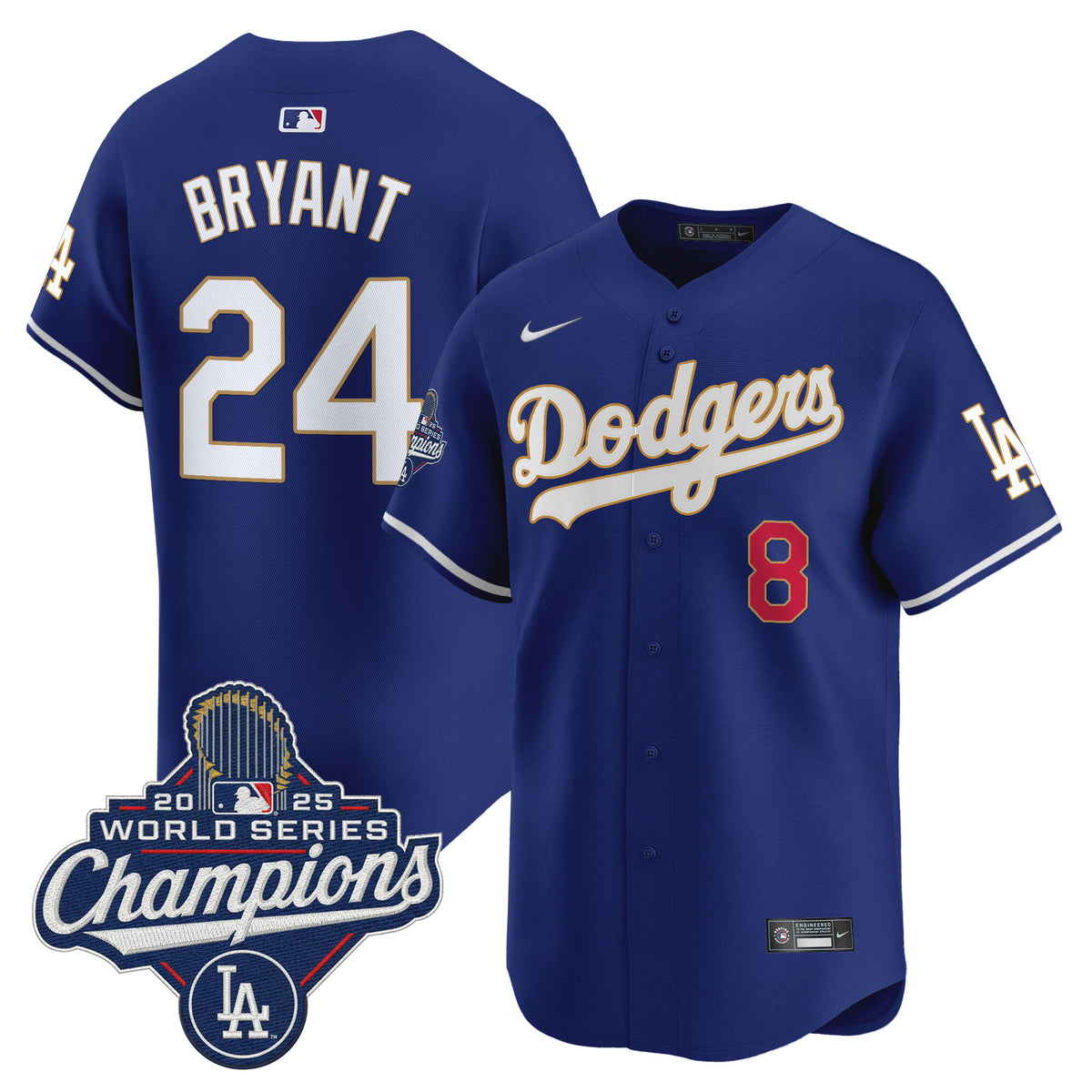 Men's Dodgers 2025 World Series Champions Patch Gold Trim Vapor Premier Limited Jersey - All Stitched