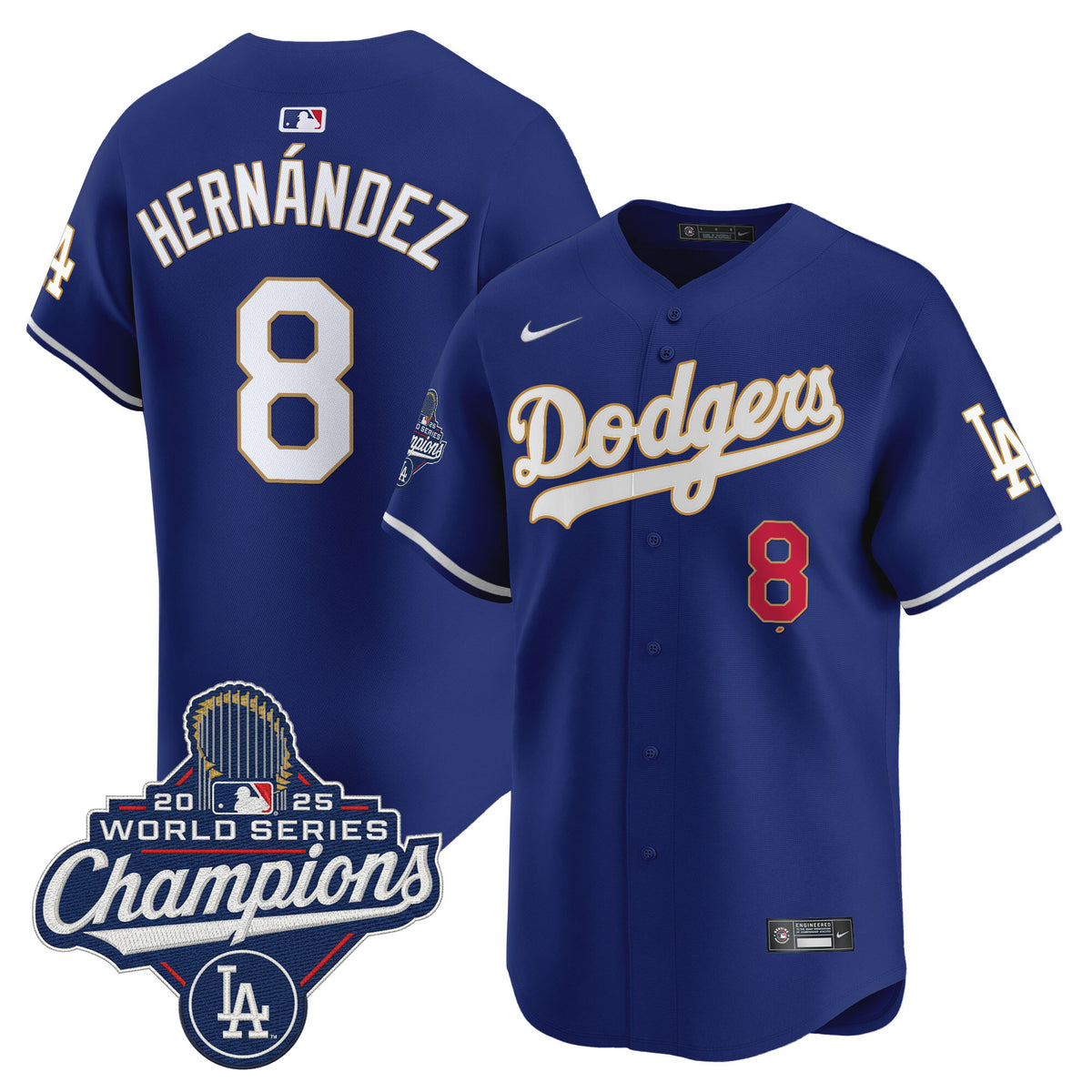 Men's Dodgers 2025 World Series Champions Patch Gold Trim Vapor Premier Limited Jersey - All Stitched