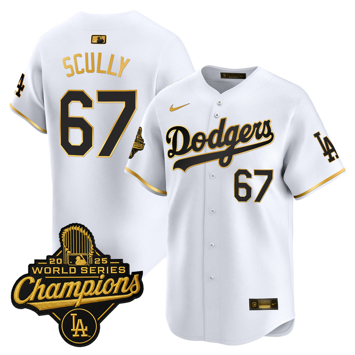 Men's Dodgers 2025 World Series Champions Patch Gold Trim Vapor Premier Limited Jersey - All Stitched