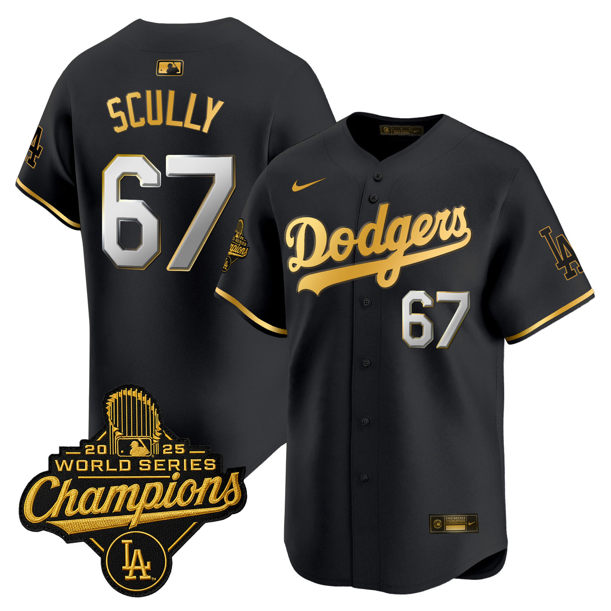 Men's Dodgers 2025 World Series Champions Patch Gold Trim Vapor Premier Limited Jersey - All Stitched