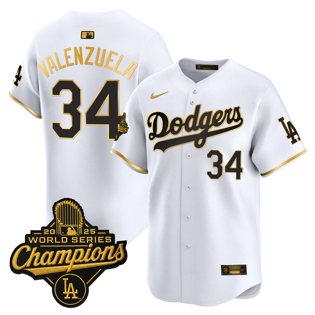 Men's Dodgers 2025 World Series Champions Patch Gold Trim Vapor Premier Limited Jersey - All Stitched