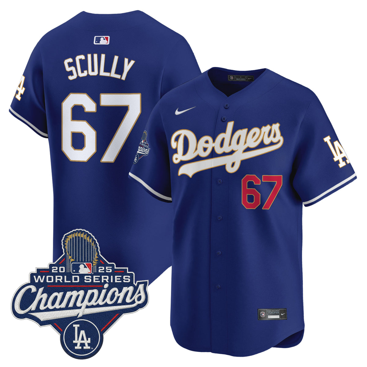 Men's Dodgers 2025 World Series Champions Patch Gold Trim Vapor Premier Limited Jersey - All Stitched