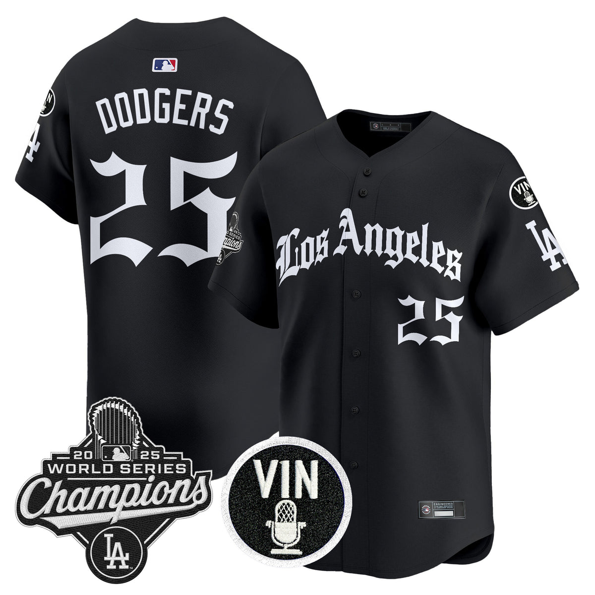 Men's Dodgers 2025 World Series Champions Vapor Premier Limited Jersey - LA Gothic Edition - All Stitched