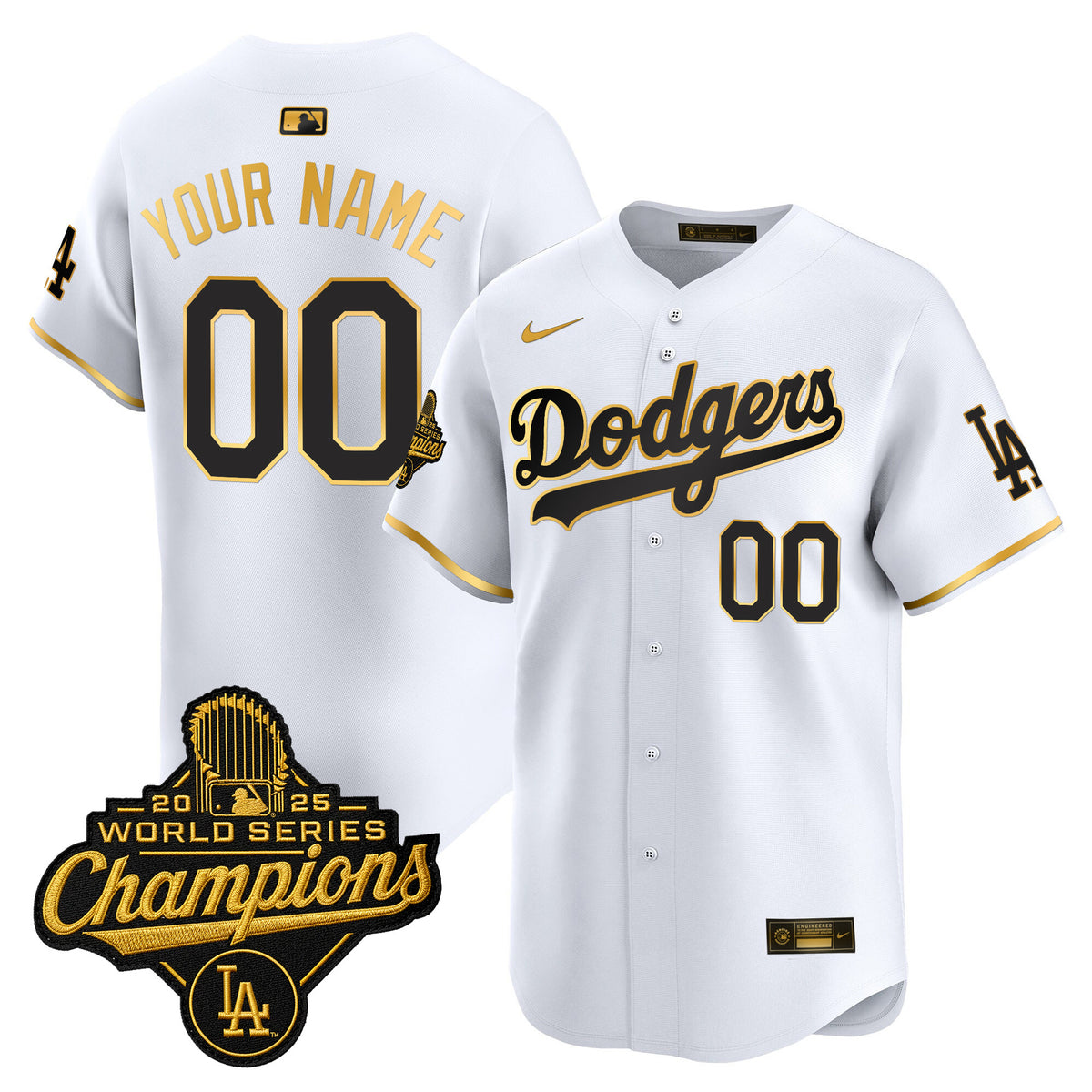 Dodgers 2025 World Series Champions Patch Gold Trim Vapor Premier Limited Custom Jersey - All Stitched