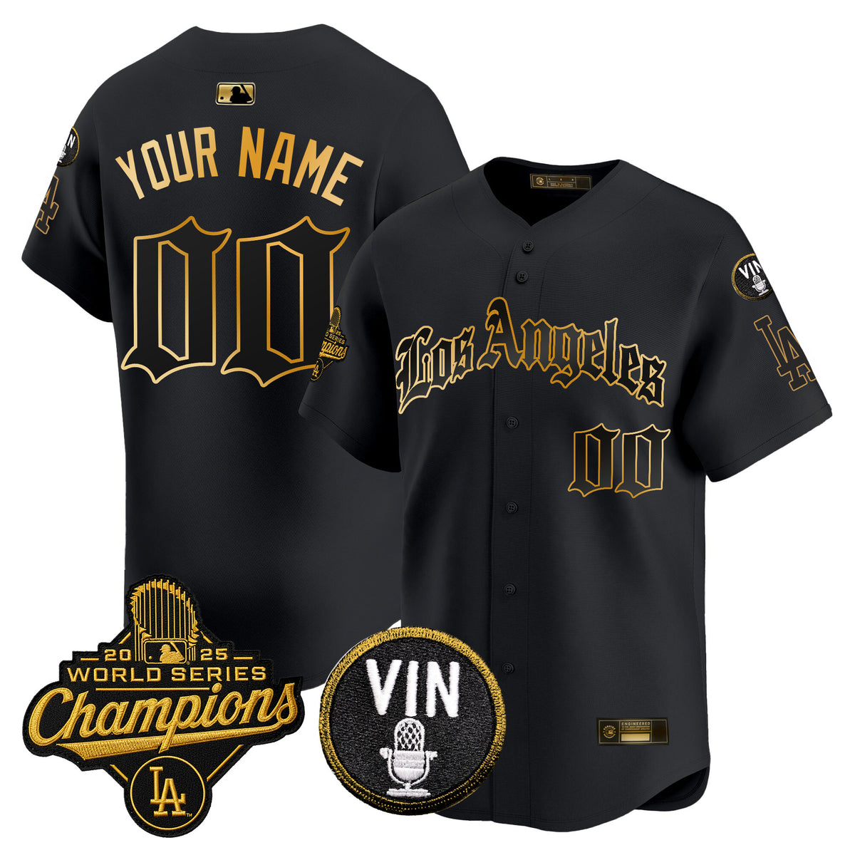 Dodgers 2025 World Series Champions Vapor Premier Limited Custom Jersey - LA Gothic Edition - All Stitched
