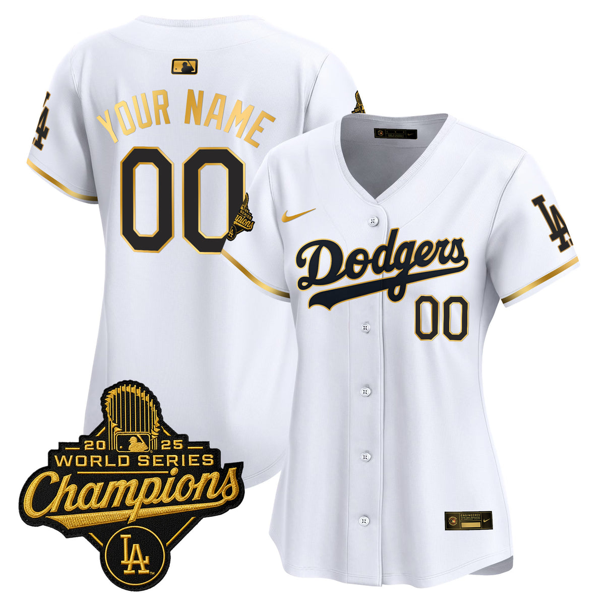 Dodgers 2025 World Series Champions Patch Gold Trim Vapor Premier Limited Custom Jersey - All Stitched